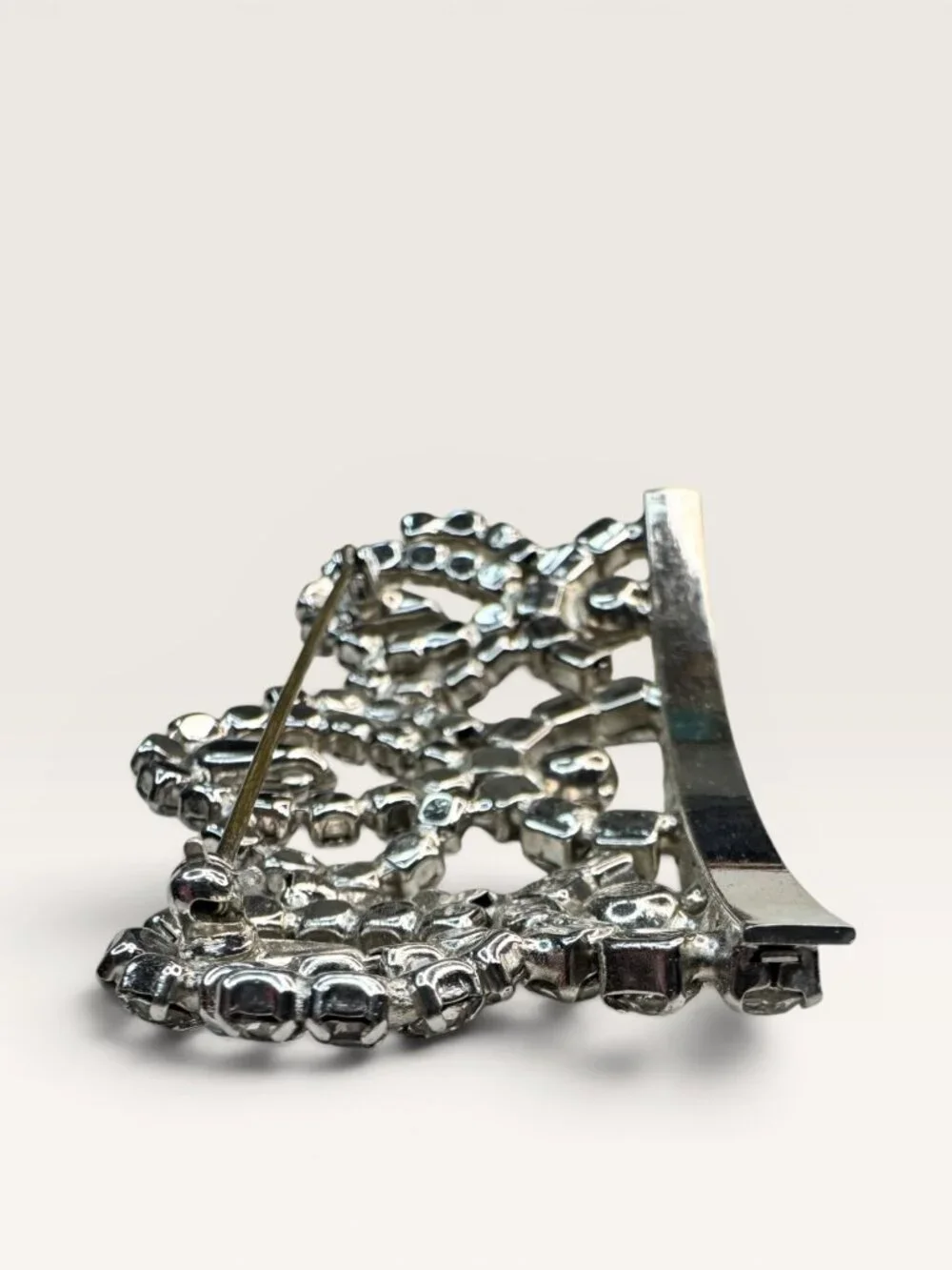 1950s Clear Crystal Crown Brooch Silver Tone Tiara Royal Vintage
